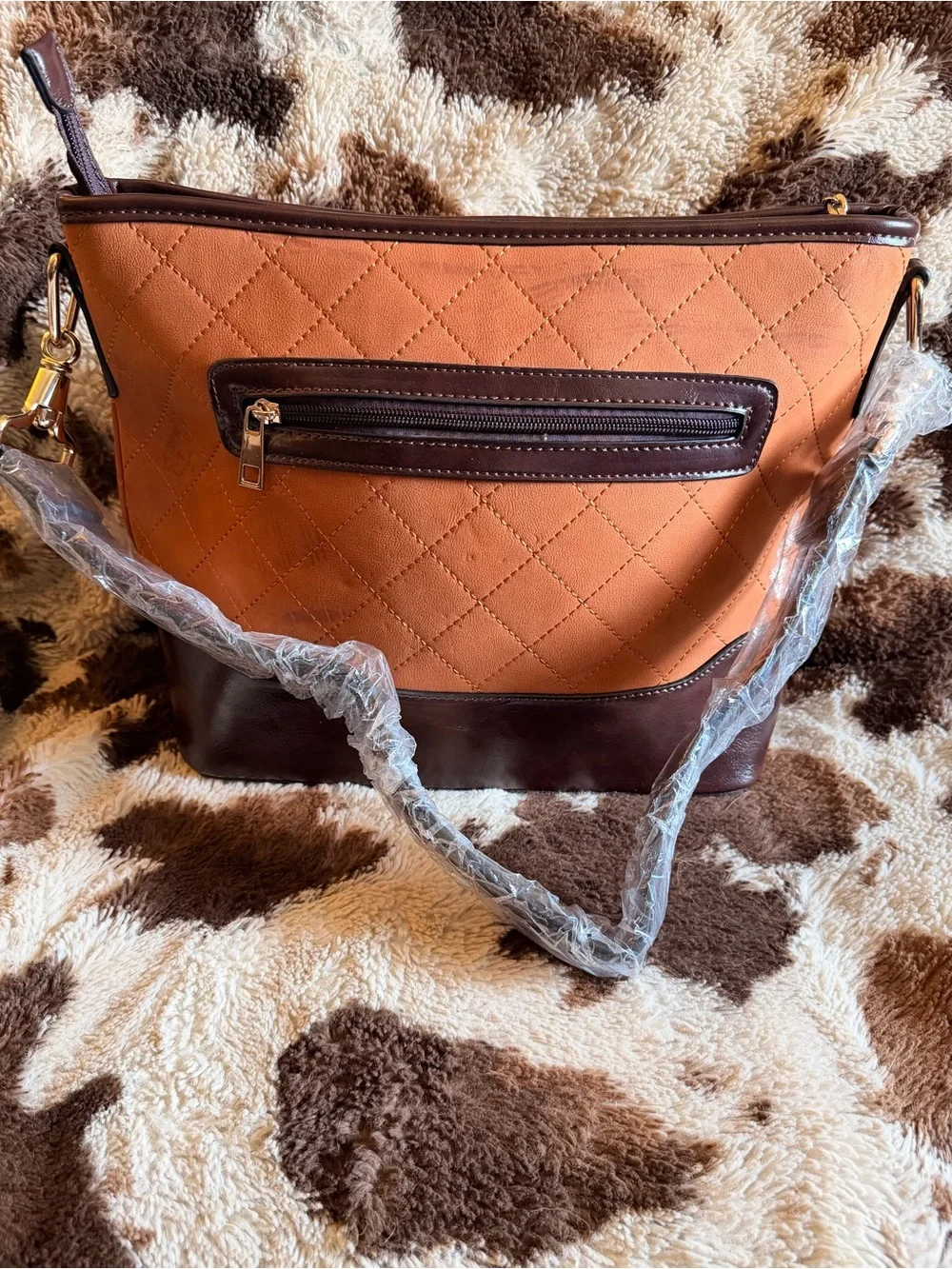 Quilted Two-Tone Women's Shoulder Bag - Orange & Dark Brown